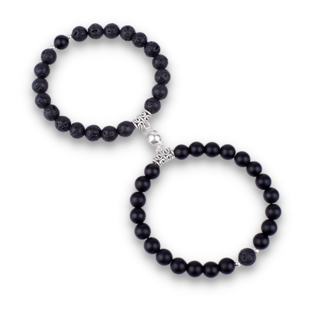 Double Bracelets Yoga en Onyx et Pierre de lave "Stabilité & Maîtrise de soi"