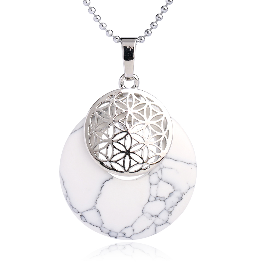 Chaîne et son Pendentif Reiki en Turquoise blanche "Sagesse & Conscience" - Fleur de vie