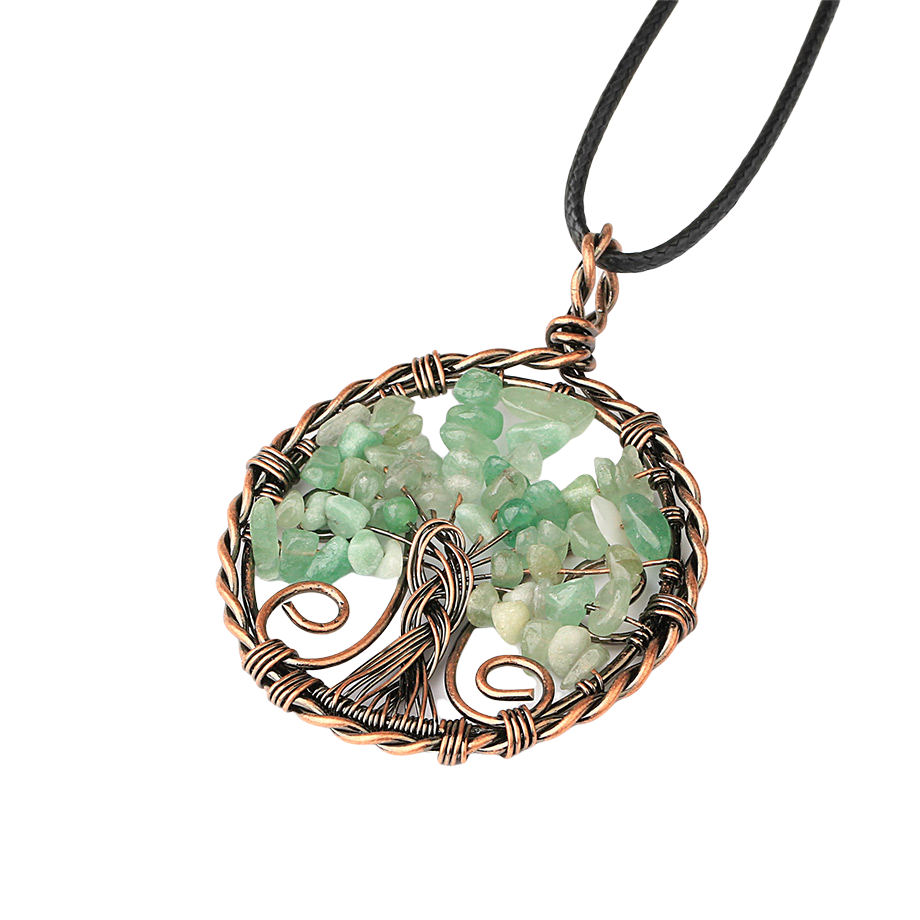 Cordon et son Pendentif Reiki en Aventurine "Chance & Fortune" - Arbre de vie