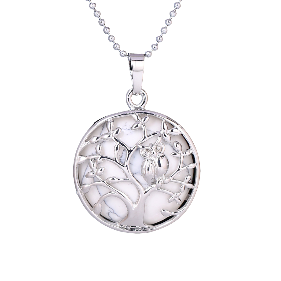 Chaîne et son Pendentif en Howlite - Arbre de vie