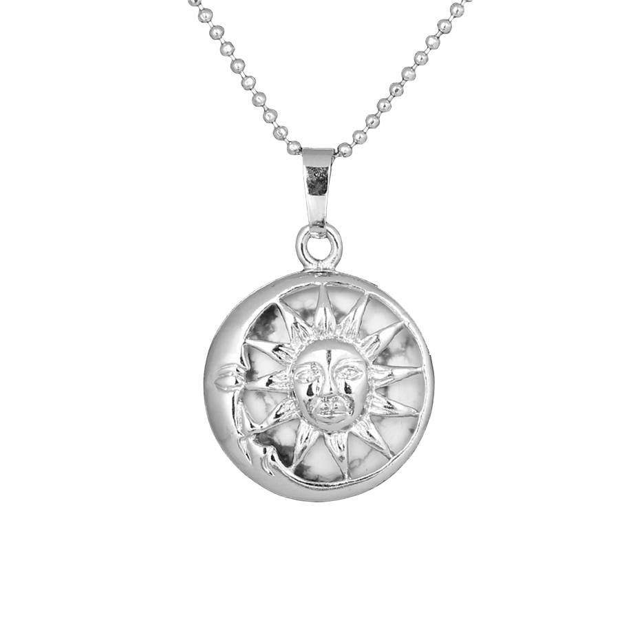 Chaîne et son Pendentif Guérison en Howlite - Soleil & Lune