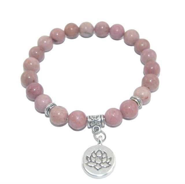 Bracelet Yoga en Rhodonite "Amour & Bienveillance" - Fleur de lotus